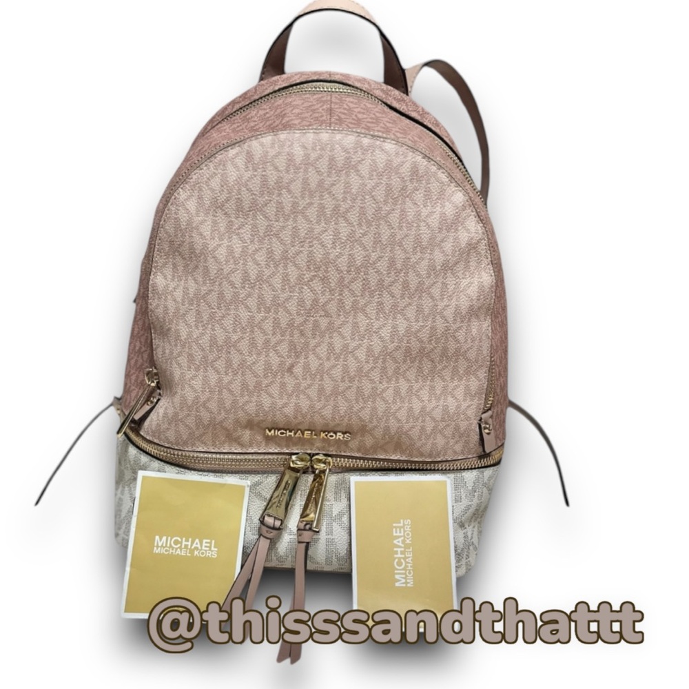 Authentic Michael Kors Rhea Medium Color-Block Logo Backpack - Picture 3 of 16